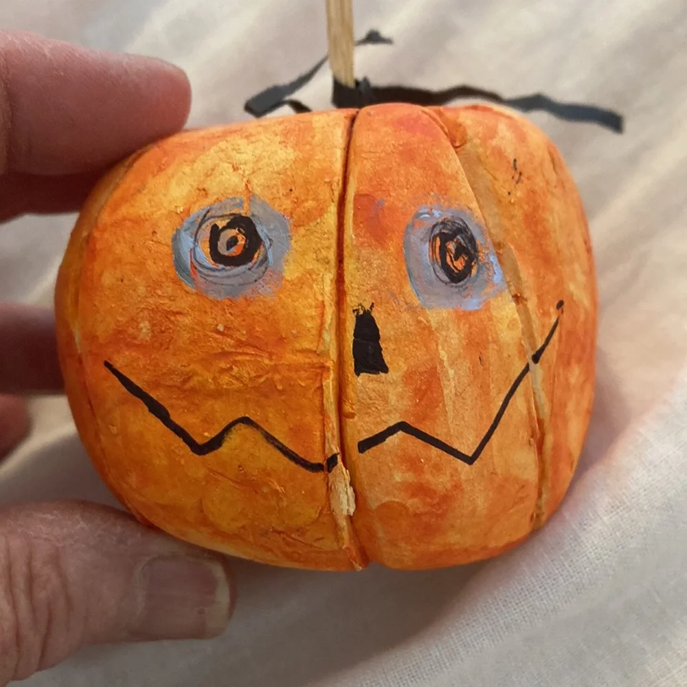 Three Handmade Original  Ceramic Halloween Pumpkins 3”-5”
